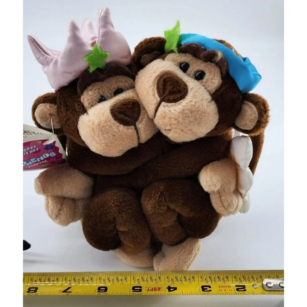 Vtg Y2K 2001 Floppy Friends Best Friends Forever Monkey Plush Duo Angel/Princess